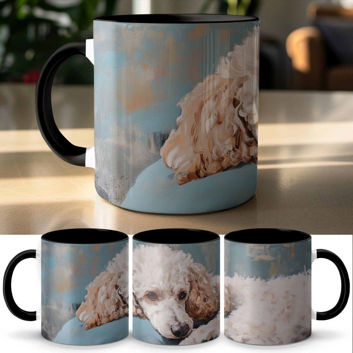 Cute Poodle Dog Painting Mug, Adorable Pet Art Coffee Cup, Animal Lover Gift, Handcrafted Dog Lover Mug, Cute Dog Design, 11oz Mug