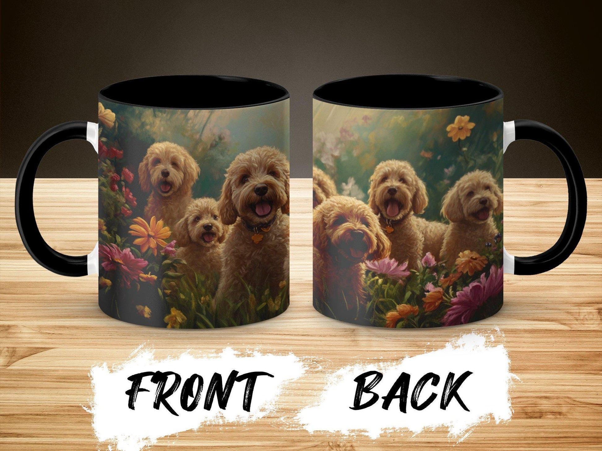 Cute Dogs in Flower Garden Mug, Dog Lovers Coffee Cup, Adorable Puppy Mugs, Perfect Gift for Pet Owners, Animal Themed Mug