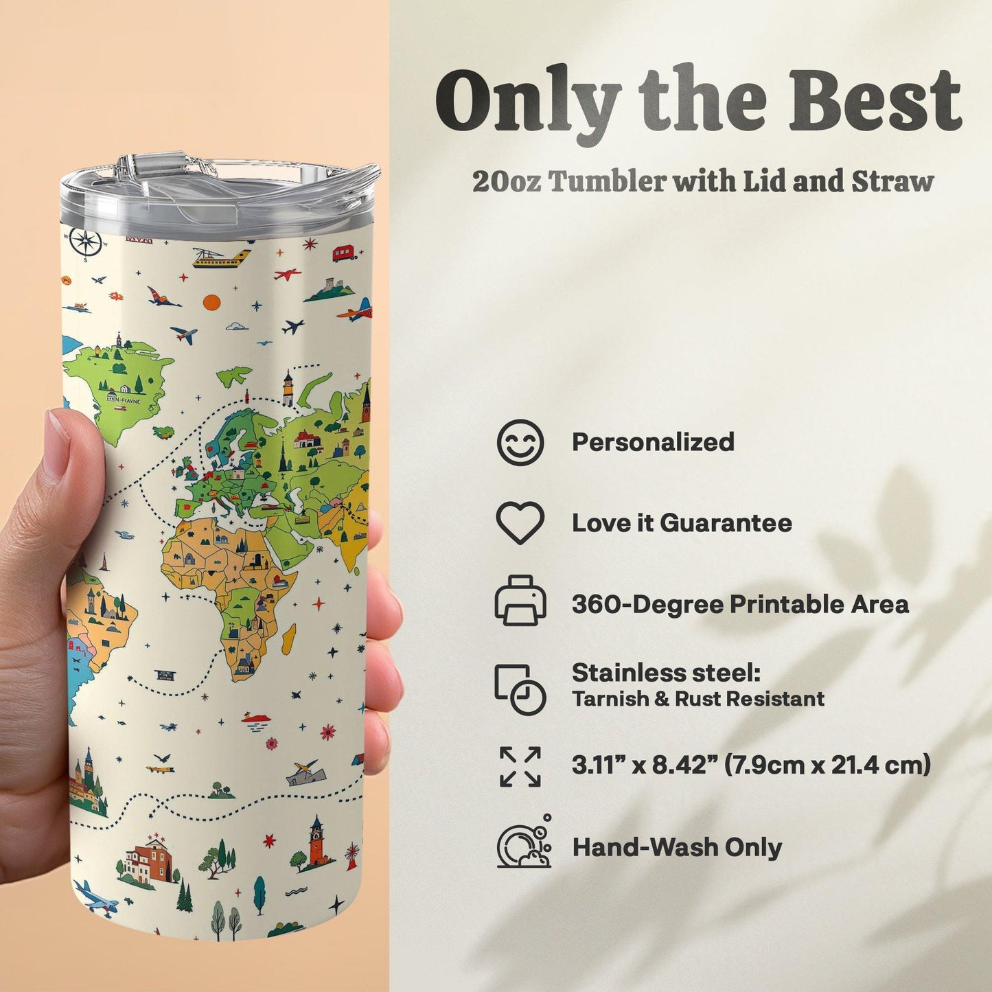 World Map Tumbler, Travel Themed Tumbler, Adventure Map Tumbler, Colorful World Travel Mug, Wanderlust Tumbler, Gift for Travelers