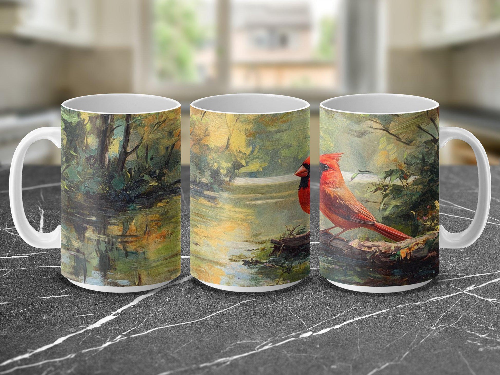 Cardinal Bird Painting Mug, Nature Art Mug, Woodland Scene Cup, Bird Lover Gift, Cardinal Art Coffee Mug, Wildlife Forest Scene Mug