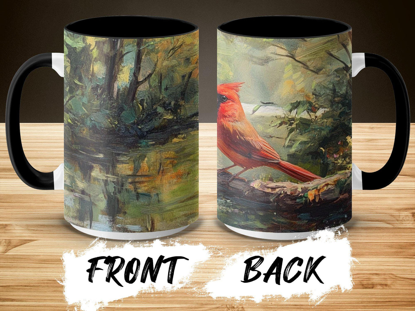 Cardinal Bird Painting Mug, Nature Art Mug, Woodland Scene Cup, Bird Lover Gift, Cardinal Art Coffee Mug, Wildlife Forest Scene Mug