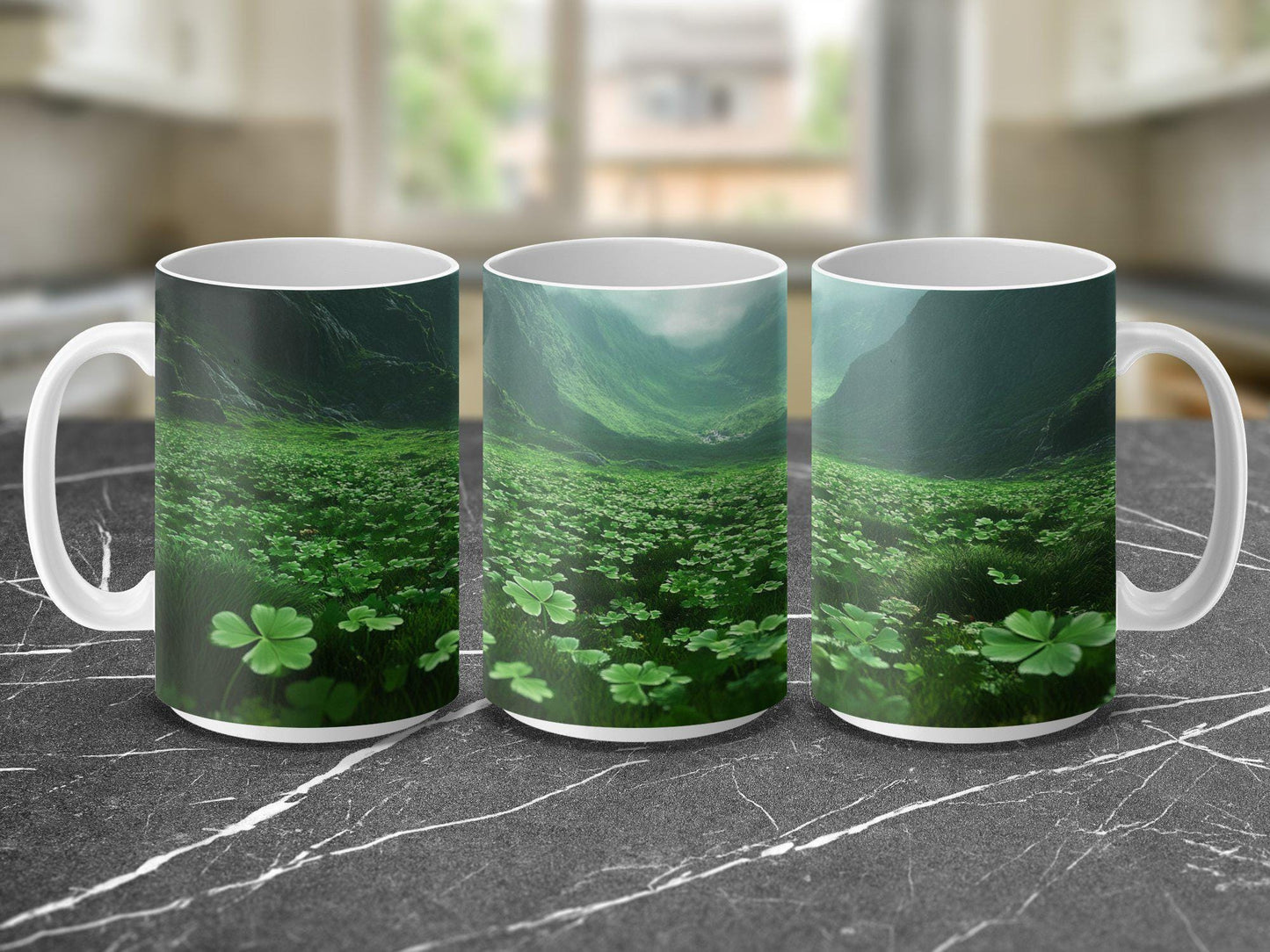 Enchanting Shamrock Mug Featuring Lush Green Clover Field Design Perfect for Morning Coffee Tea Gifts