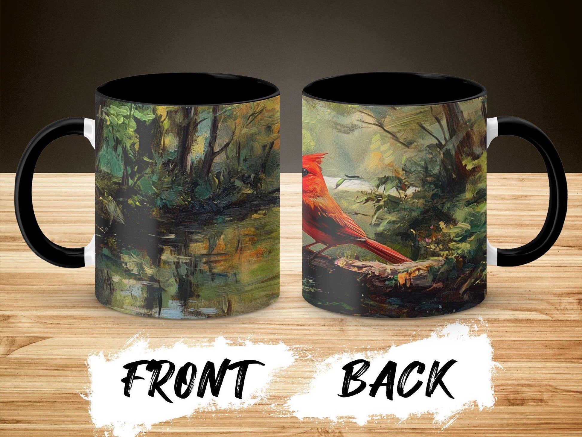 Cardinal Bird Painting Mug, Nature Art Mug, Woodland Scene Cup, Bird Lover Gift, Cardinal Art Coffee Mug, Wildlife Forest Scene Mug