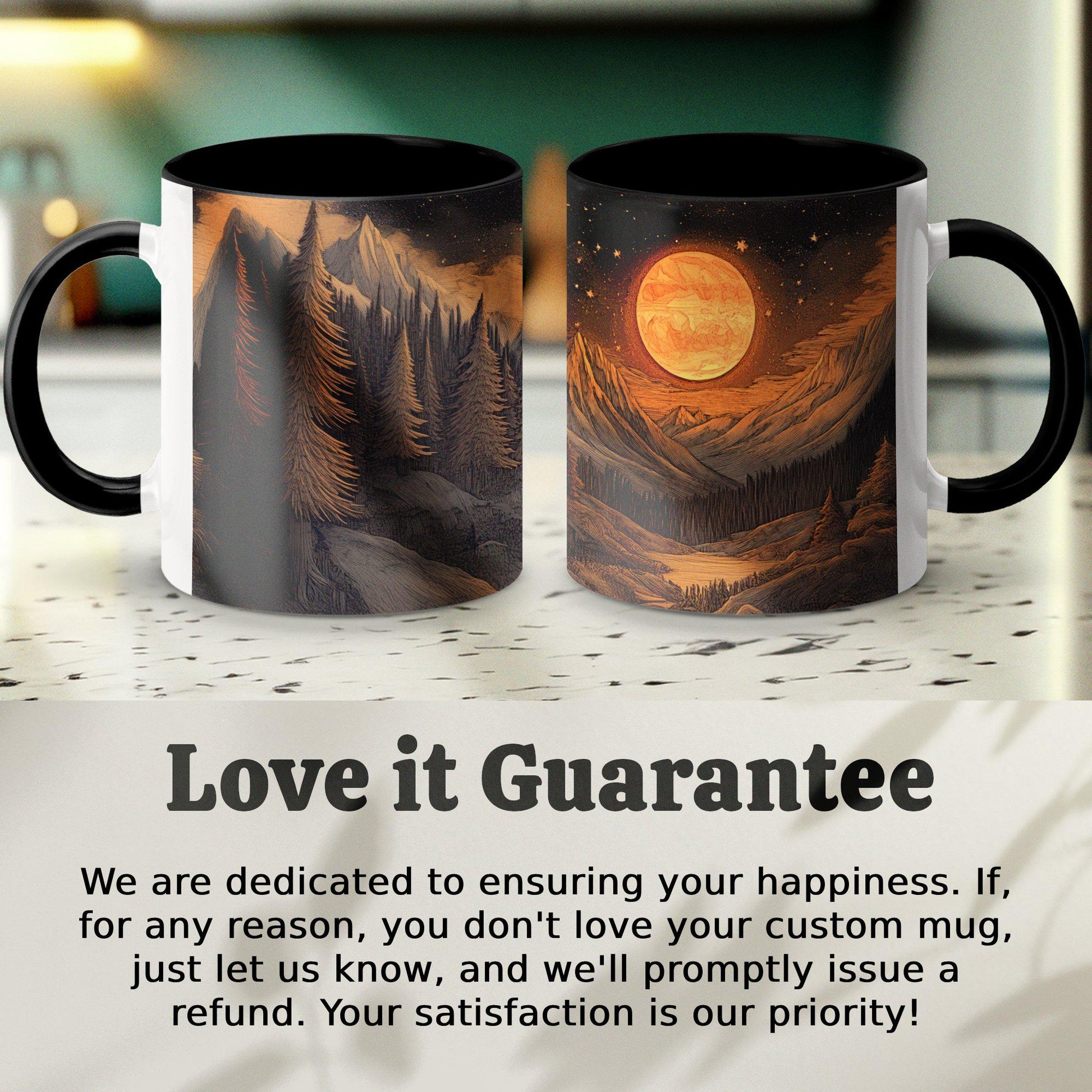 Scenic Mountain Forest and Moon Mug, Nature Inspired Coffee Cup, Unique Artistic Gift, Outdoor Adventure Drinkware, Ceramic Mug