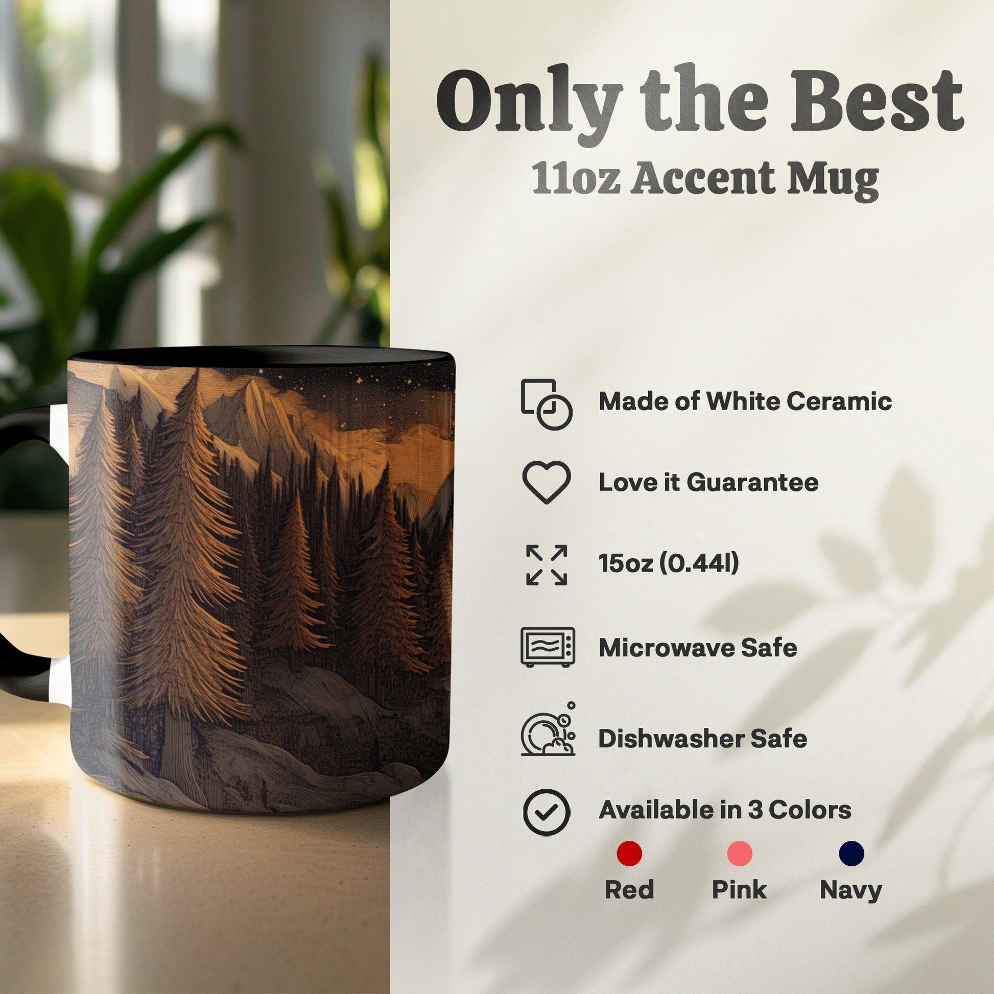 Scenic Mountain Forest and Moon Mug, Nature Inspired Coffee Cup, Unique Artistic Gift, Outdoor Adventure Drinkware, Ceramic Mug