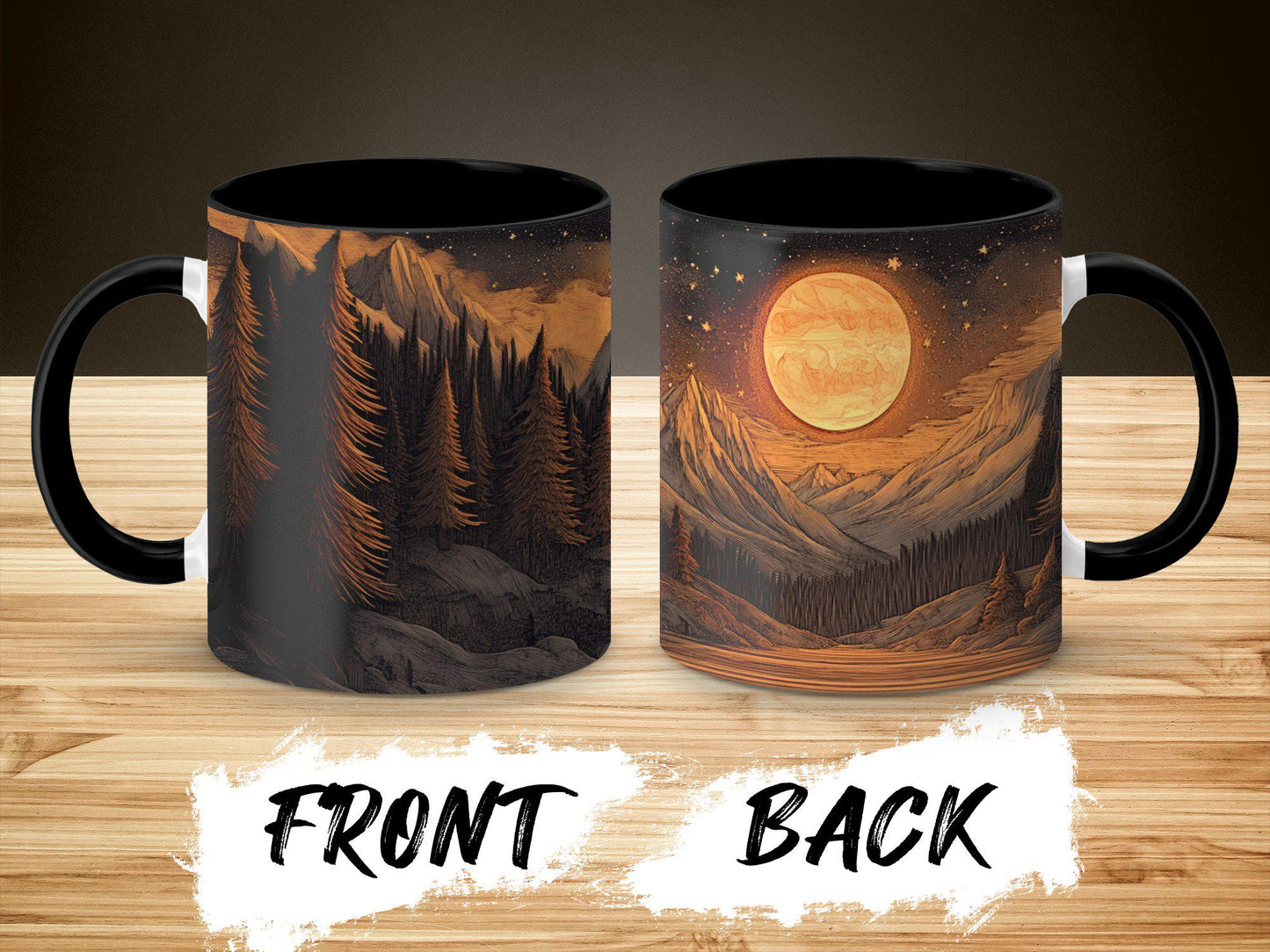 Scenic Mountain Forest and Moon Mug, Nature Inspired Coffee Cup, Unique Artistic Gift, Outdoor Adventure Drinkware, Ceramic Mug