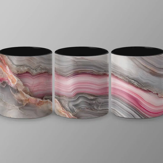 Pink Elegance Agate Wrap-Around Mug, 11oz & 15oz Ceramic Coffee Cup, Soft Pastel Hues, Artistic Gift Idea