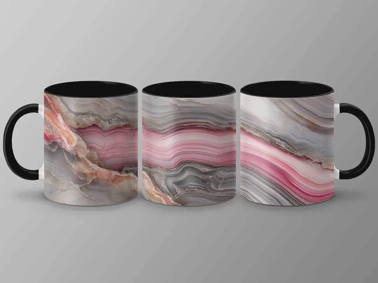 Pink Elegance Agate Wrap-Around Mug, 11oz & 15oz Ceramic Coffee Cup, Soft Pastel Hues, Artistic Gift Idea