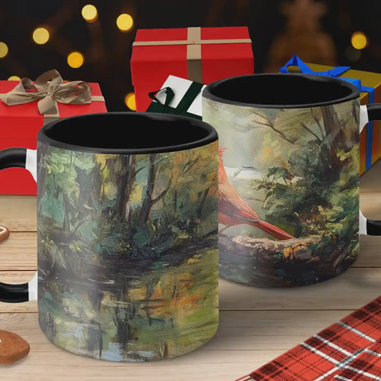 Cardinal Bird Painting Mug, Nature Art Mug, Woodland Scene Cup, Bird Lover Gift, Cardinal Art Coffee Mug, Wildlife Forest Scene Mug