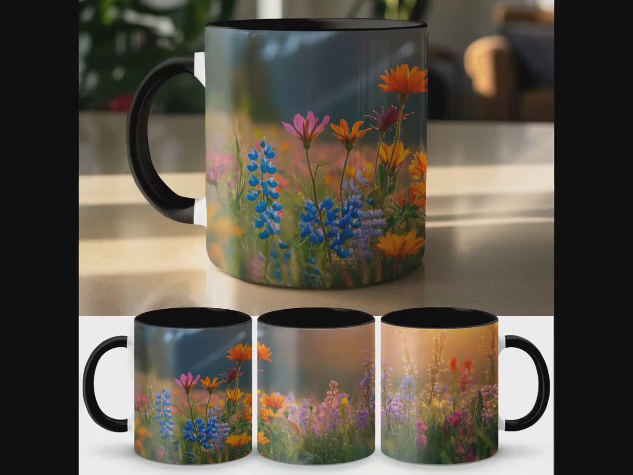 Colorful Wildflowers Sunrise Mug, Nature Inspired Coffee Cup, Vibrant Floral Scene, Perfect Gift for Flower Lovers, Artistic Mug