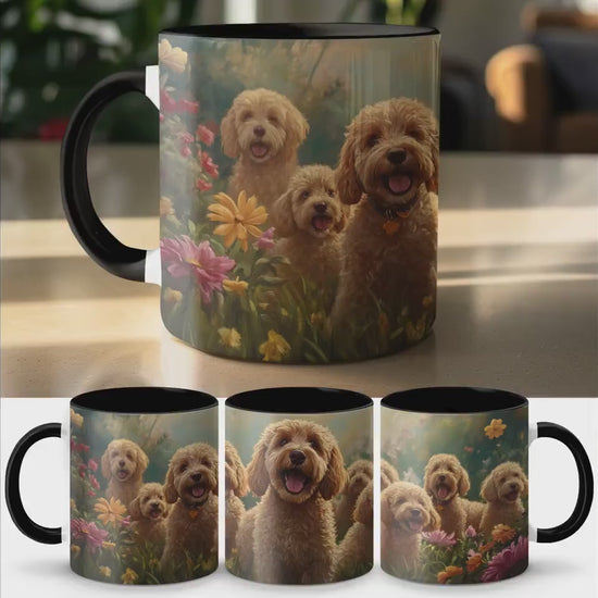 Cute Dogs in Flower Garden Mug, Dog Lovers Coffee Cup, Adorable Puppy Mugs, Perfect Gift for Pet Owners, Animal Themed Mug