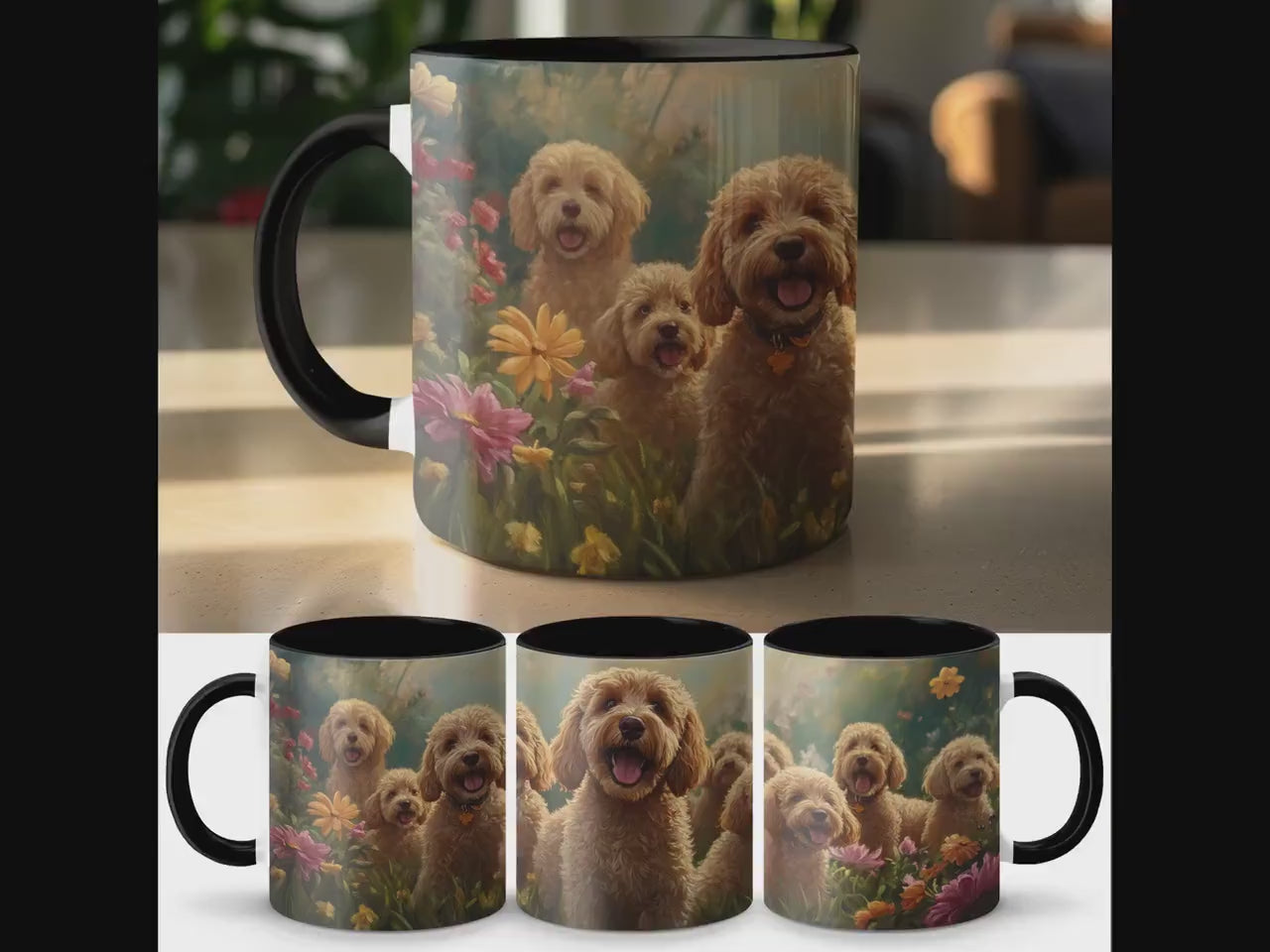 Cute Dogs in Flower Garden Mug, Dog Lovers Coffee Cup, Adorable Puppy Mugs, Perfect Gift for Pet Owners, Animal Themed Mug