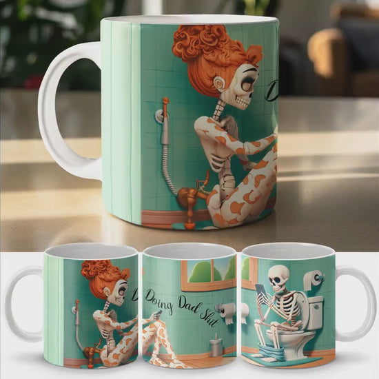 Funny Skeleton Mug, Skeleton on Toilet Mug, Humor Skeleton Bathroom Mug, Skeleton Playing on Phone, Doing That Shit Mug, Doing that Shit