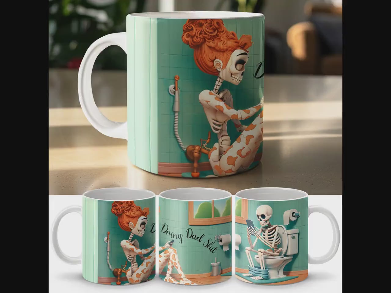 Funny Skeleton Mug, Skeleton on Toilet Mug, Humor Skeleton Bathroom Mug, Skeleton Playing on Phone, Doing That Shit Mug, Doing that Shit