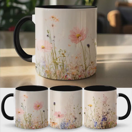 Floral Mug with Wildflowers Pastel Colors Cozy Tea Coffee Cup Gift for Nature Lovers Unique Handcrafted Drinkware Artful Design