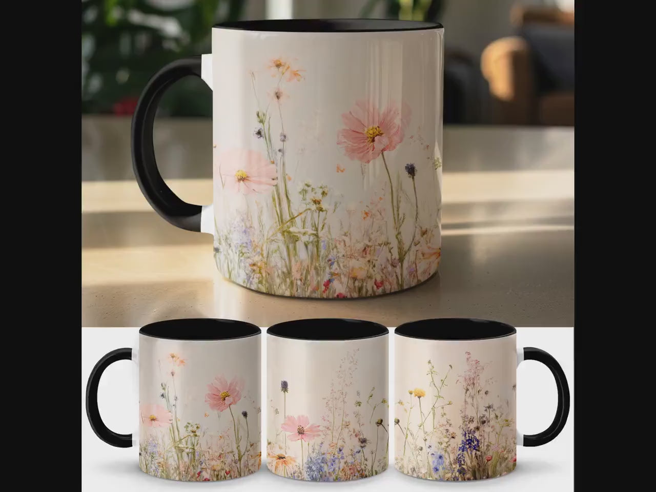 Floral Mug with Wildflowers Pastel Colors Cozy Tea Coffee Cup Gift for Nature Lovers Unique Handcrafted Drinkware Artful Design