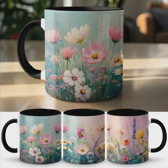 Beautiful floral mug, pastel wildflowers gift, colorful flower tea cup, artistic floral coffee mug, unique flower lover gift