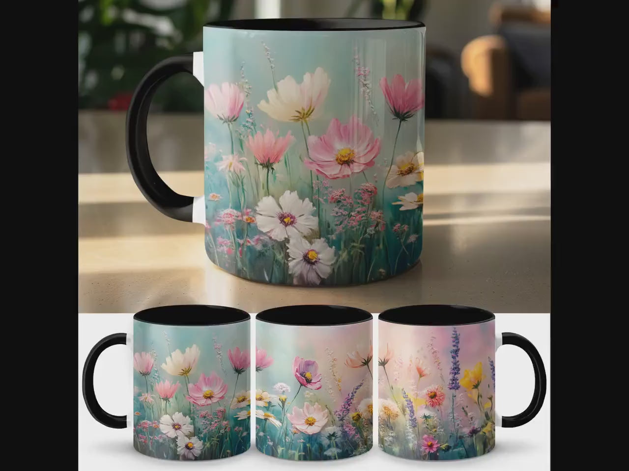 Beautiful floral mug, pastel wildflowers gift, colorful flower tea cup, artistic floral coffee mug, unique flower lover gift