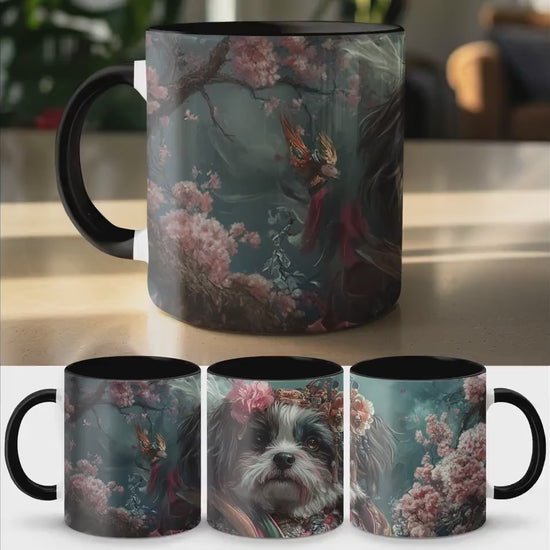 Cute Floral Dog Mug, Adorable Dog in Flowers Coffee Mug, Unique Gift for Dog Lovers, Artistic Dog Print Mug, High-Quality Ceramic