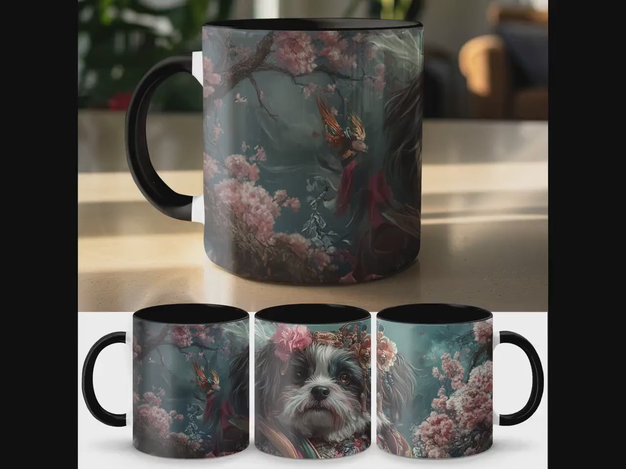 Cute Floral Dog Mug, Adorable Dog in Flowers Coffee Mug, Unique Gift for Dog Lovers, Artistic Dog Print Mug, High-Quality Ceramic