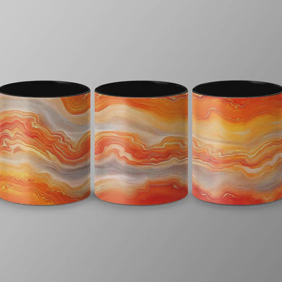 Orange Swirl Agate Wrap-Around Mug, 11oz & 15oz Ceramic Coffee Cup, Vibrant Gemstone Design, Artistic Gift