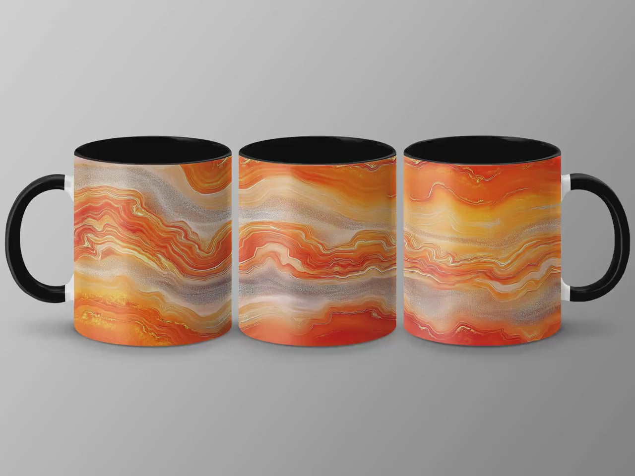 Orange Swirl Agate Wrap-Around Mug, 11oz & 15oz Ceramic Coffee Cup, Vibrant Gemstone Design, Artistic Gift