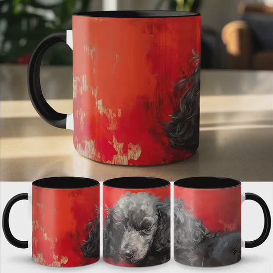 Poodle dog painting mug, dog lover mug, pet art gift, unique dog gift, black poodle design, artistic dog mug, dog themed mug