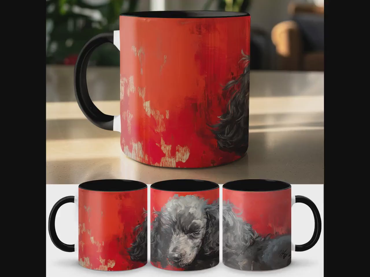 Poodle dog painting mug, dog lover mug, pet art gift, unique dog gift, black poodle design, artistic dog mug, dog themed mug