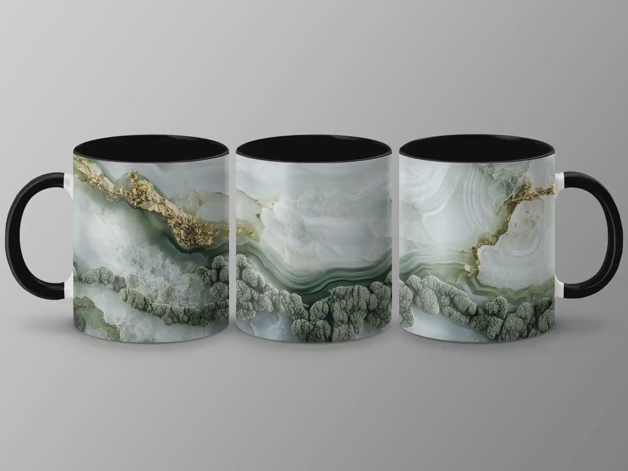 Emerald Agate Wrap-Around Mug, 11oz & 15oz Ceramic Coffee Cup, Nature-Inspired Green Geode Design, Unique Gift for Him or Her