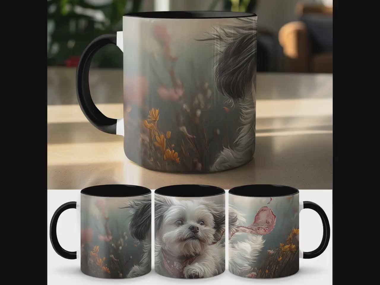 Cute Dog Mug, Floral Dog Art Mug, Pet Lovers Coffee Mug, Adorable Puppy Ceramic Cup, Unique Gift for Dog Owners, Dog Mom Mug