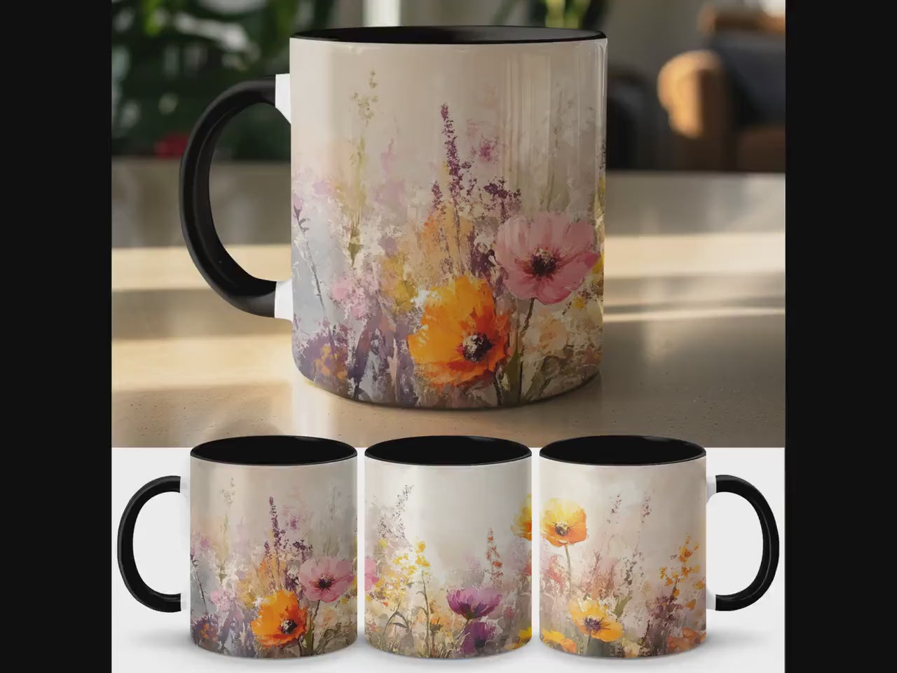 Colorful Floral Watercolor Mug, Artistic Flower Design Mug, Unique Gift for Art Lovers, Beautifully Painted Mug for Tea Coffee