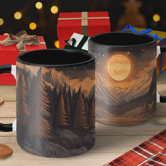 Scenic Mountain Forest and Moon Mug, Nature Inspired Coffee Cup, Unique Artistic Gift, Outdoor Adventure Drinkware, Ceramic Mug