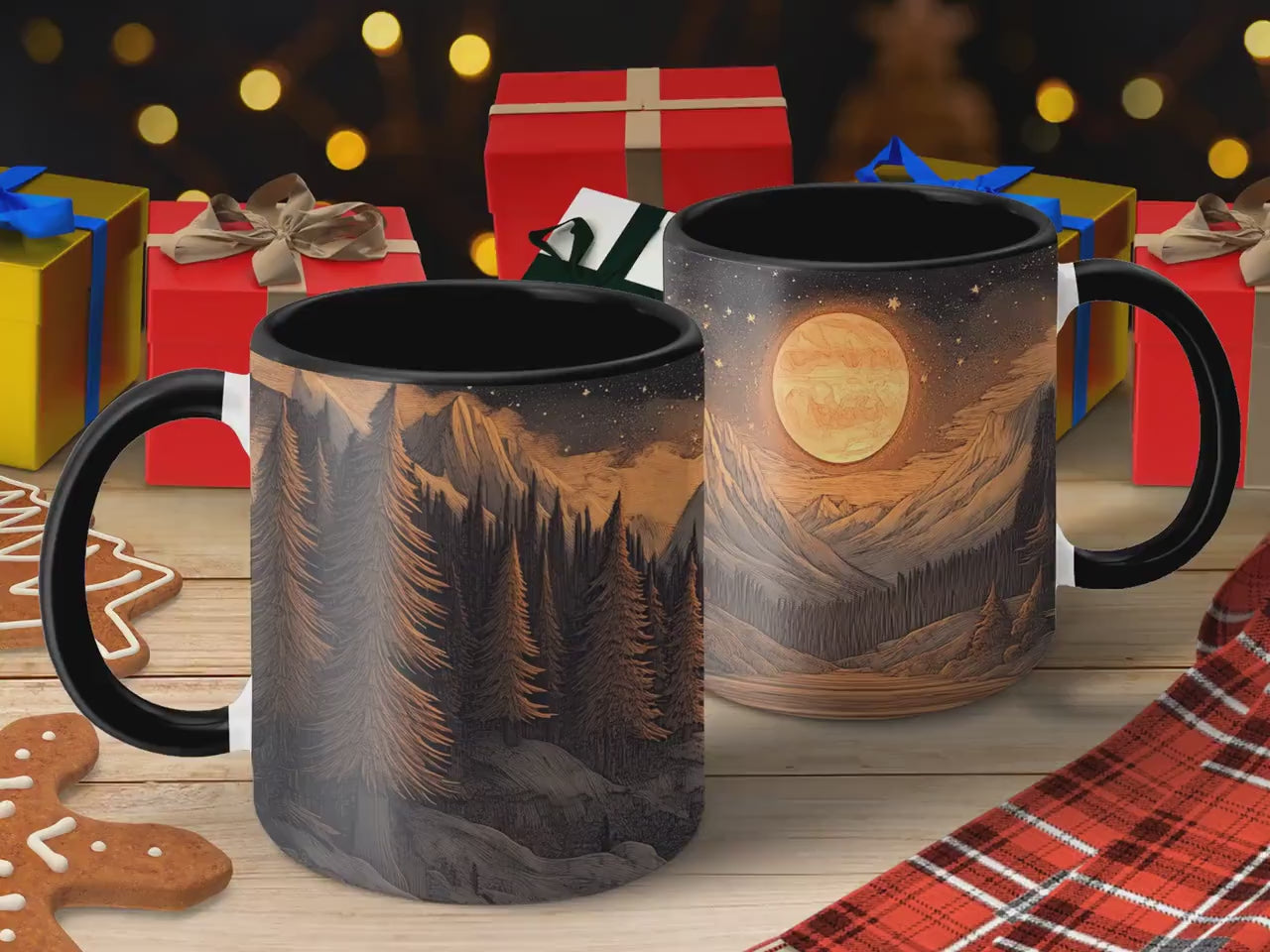 Scenic Mountain Forest and Moon Mug, Nature Inspired Coffee Cup, Unique Artistic Gift, Outdoor Adventure Drinkware, Ceramic Mug