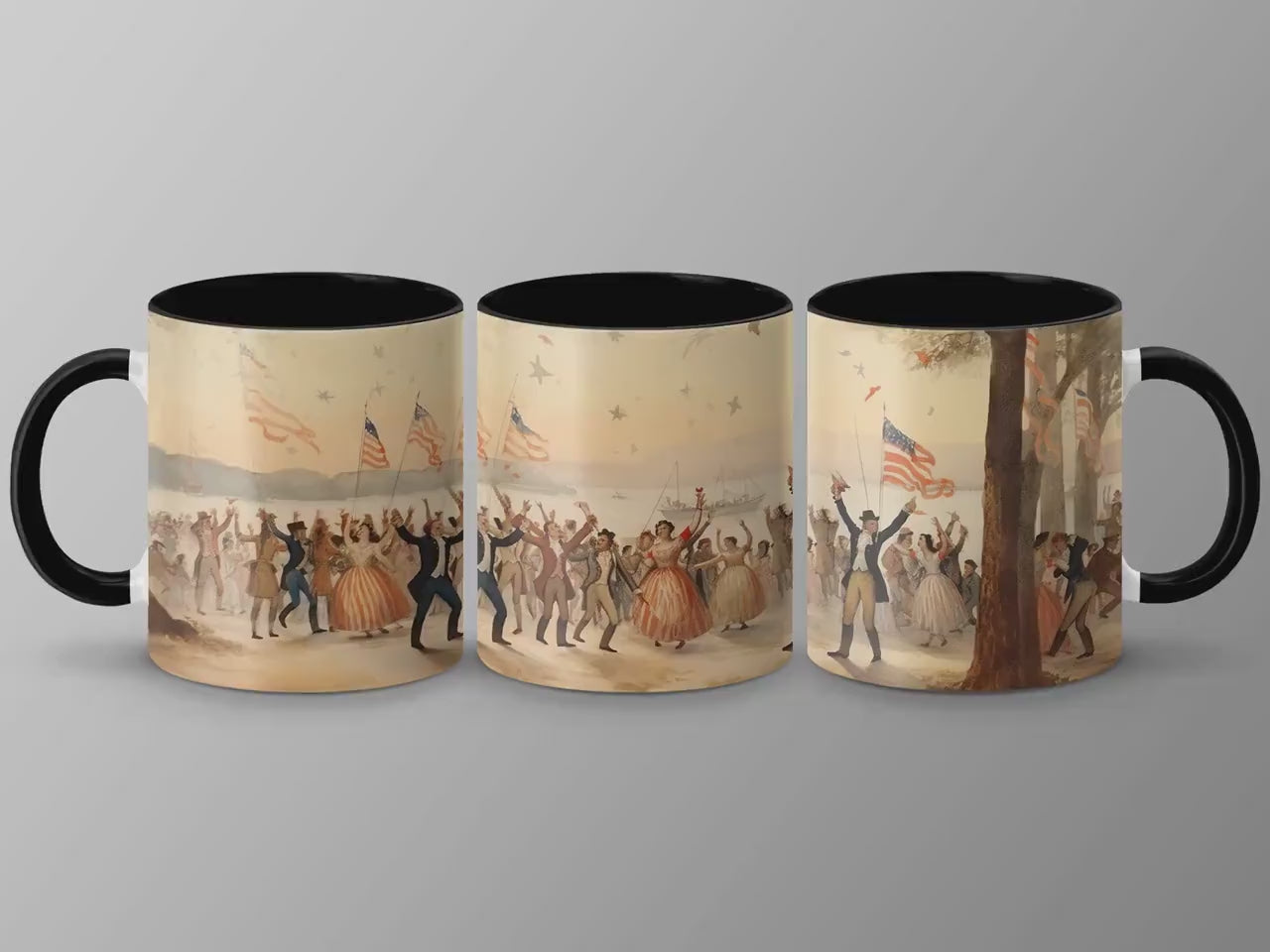 Renaissance 4th of July Mug, Patriotic Watercolor Art Coffee Cup, 11oz & 15oz Ceramic Mug, White or Accent Colors, Historical Gift