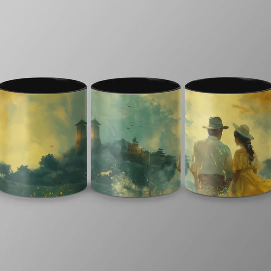 Romantic Watercolor Mug, Couple by Landscape Art, 11oz & 15oz Ceramic Mug, White or Accent Colors, Gift for Art Lovers