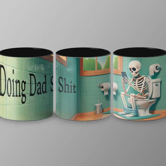 Funny Skeleton Mug, Doing Dad Shit, Design Skelly Humor Ceramic Coffee Cup Unique Gift Idea for Dad, Accent Colors Mug