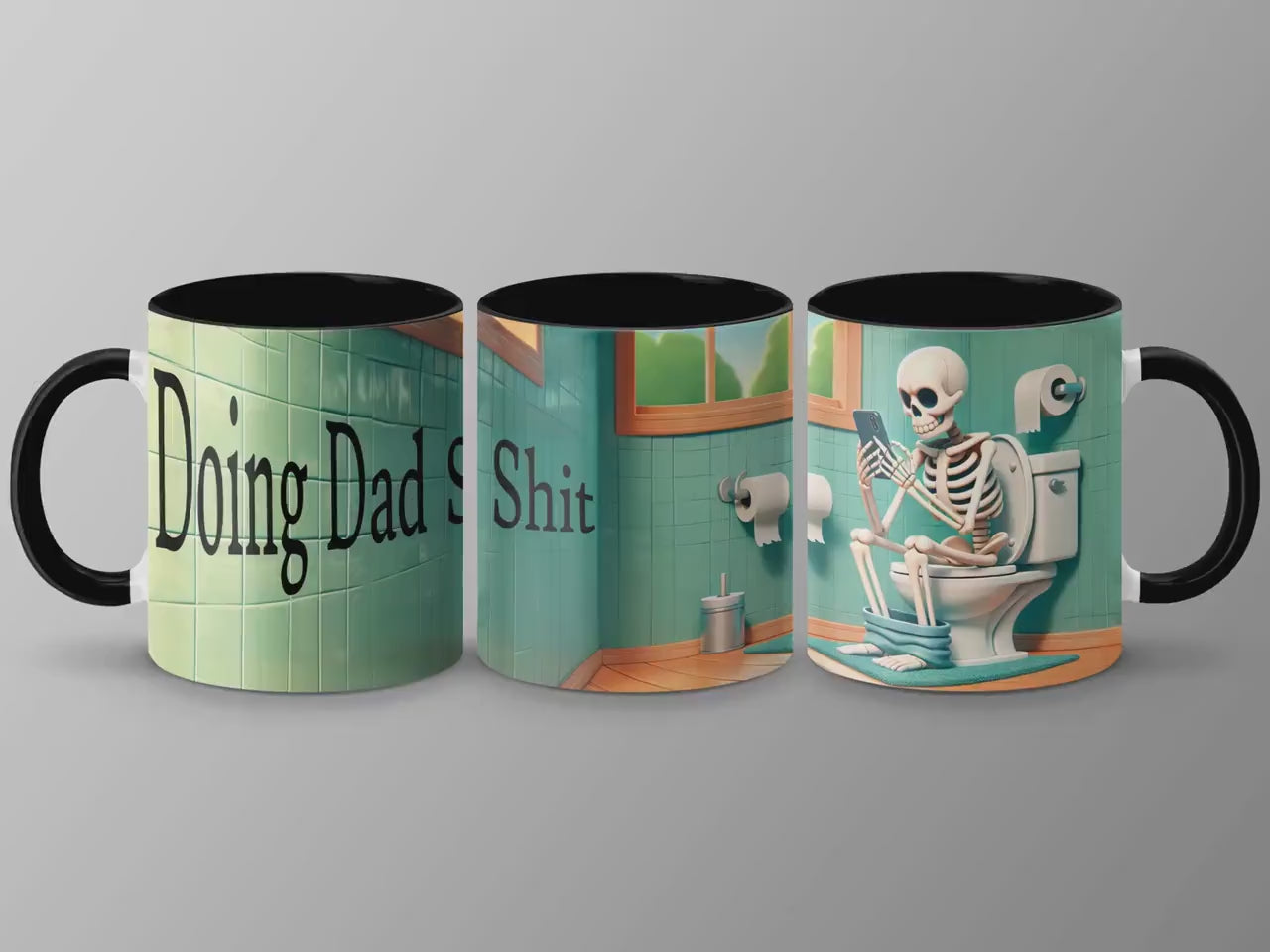 Funny Skeleton Mug, Doing Dad Shit, Design Skelly Humor Ceramic Coffee Cup Unique Gift Idea for Dad, Accent Colors Mug