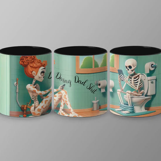 Funny Skeleton Mug, Doing Dad Shit Mug, Funny Skeleton Mug, Skeleton Playing on Phone, Unique Skeleton Coffee Cup, Accent Colors Mug