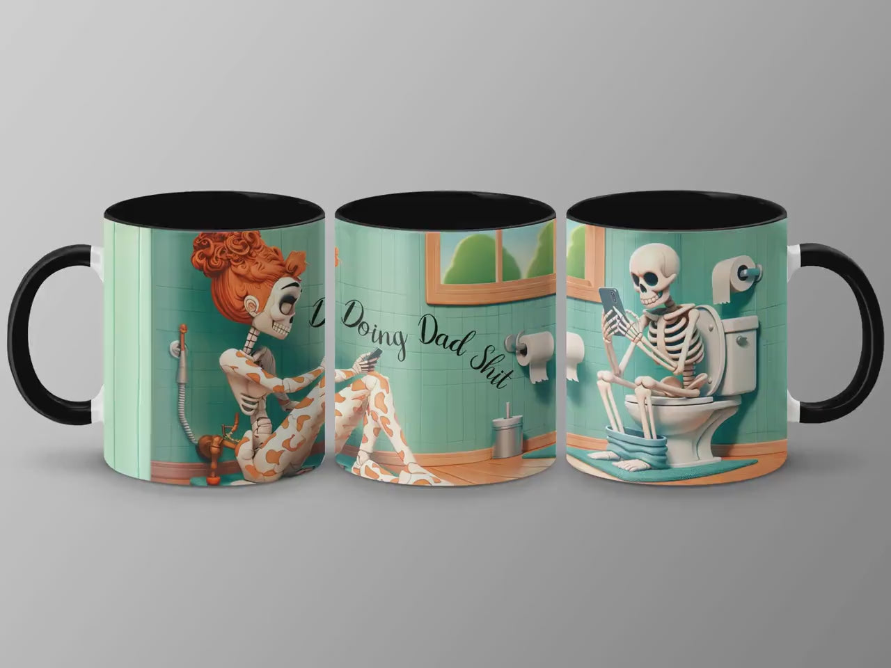 Funny Skeleton Mug, Doing Dad Shit Mug, Funny Skeleton Mug, Skeleton Playing on Phone, Unique Skeleton Coffee Cup, Accent Colors Mug