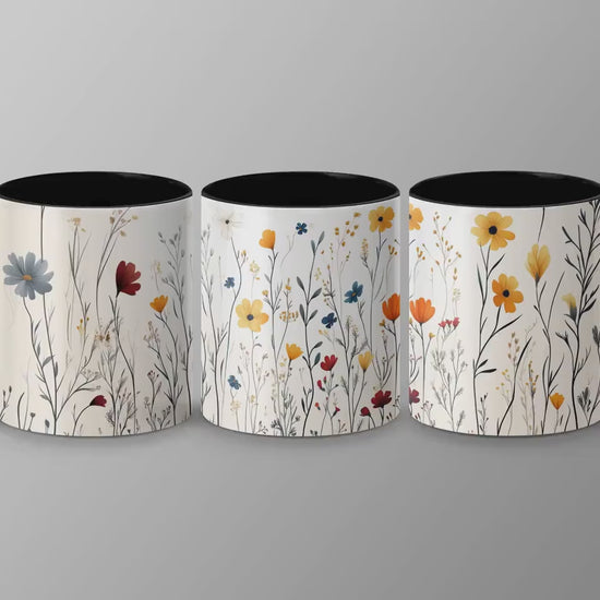 Wildflower Art Mug, Colorful Nature Coffee Cup, 11oz & 15oz Ceramic Mug, Floral Design Mug, Gift for Nature Lovers